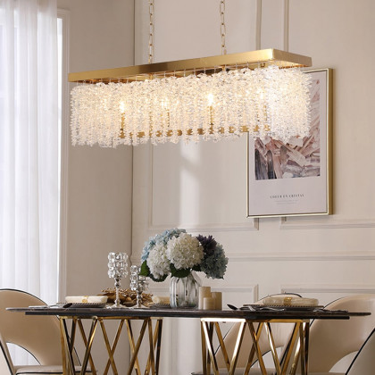HMR - 4-Light Modern Rectangle Crystal Chandelier Gold Pendant Light Kitchen Dining Room