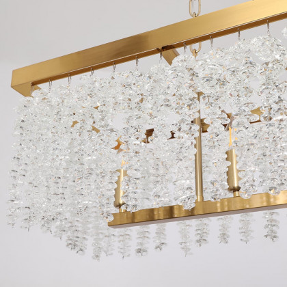 HMR - 4-Light Modern Rectangle Crystal Chandelier Gold Pendant Light Kitchen Dining Room