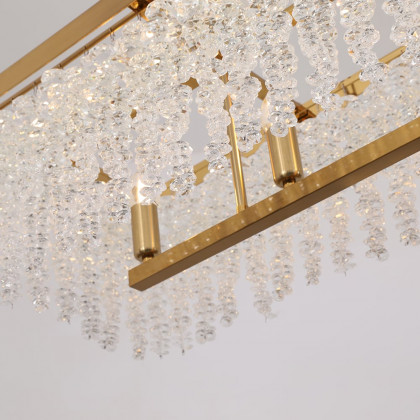 HMR - 4-Light Modern Rectangle Crystal Chandelier Gold Pendant Light Kitchen Dining Room