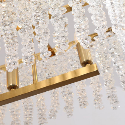 HMR - 4-Light Modern Rectangle Crystal Chandelier Gold Pendant Light Kitchen Dining Room