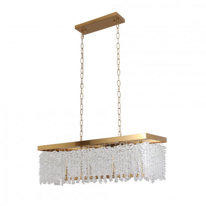 HMR - 4-Light Modern Rectangle Crystal Chandelier Gold Pendant Light Kitchen Dining Room