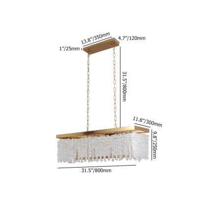 HMR - 4-Light Modern Rectangle Crystal Chandelier Gold Pendant Light Kitchen Dining Room
