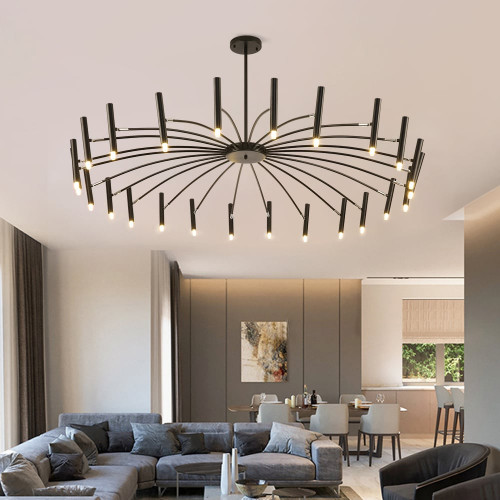 HMR Black Chandelier LED Modern Ceiling Pendant Light Fixture for Living Room - 24-Light