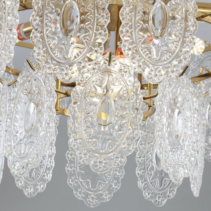 HMR - Art Deco 9-Light Tiered Glass Gold Chandelier Pearl Pendant Ceiling Light for Livingroom