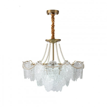 HMR - Art Deco 9-Light Tiered Glass Gold Chandelier Pearl Pendant Ceiling Light for Livingroom