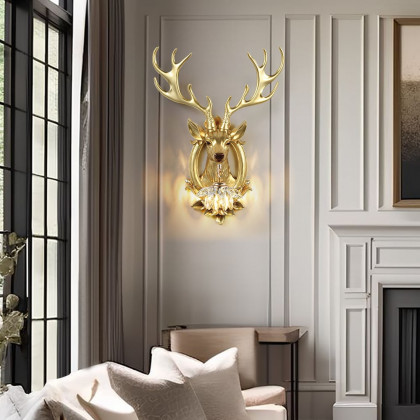 HMR - Europen Retro Gold Deer Resin Wall Sconce 1-Light Indoor Wall Mount Light
