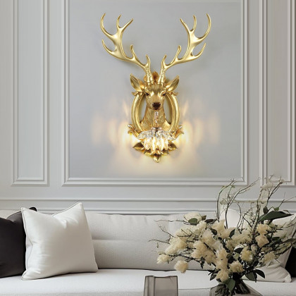 HMR - Europen Retro Gold Deer Resin Wall Sconce 1-Light Indoor Wall Mount Light
