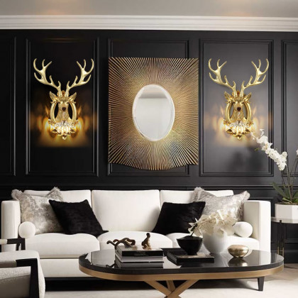 HMR - Europen Retro Gold Deer Resin Wall Sconce 1-Light Indoor Wall Mount Light