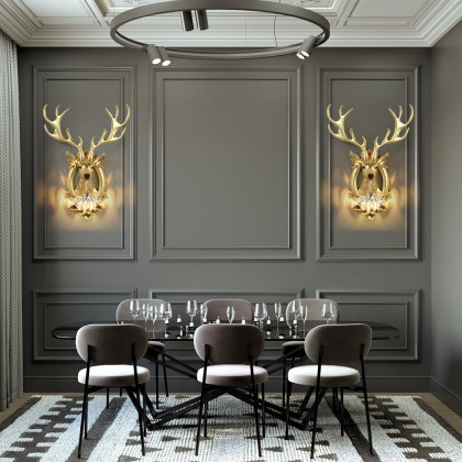 HMR - Europen Retro Gold Deer Resin Wall Sconce 1-Light Indoor Wall Mount Light