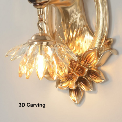 HMR - Europen Retro Gold Deer Resin Wall Sconce 1-Light Indoor Wall Mount Light