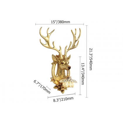 HMR - Europen Retro Gold Deer Resin Wall Sconce 1-Light Indoor Wall Mount Light