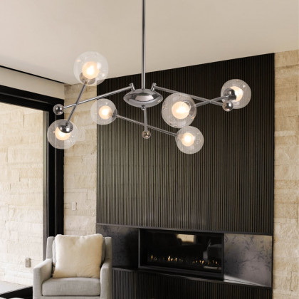 HMR - 6-Light Silver Sputnik Warm Light Chandelier Clear Glass Globe Ceiling Light