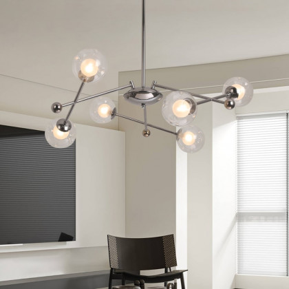 HMR - 6-Light Silver Sputnik Warm Light Chandelier Clear Glass Globe Ceiling Light