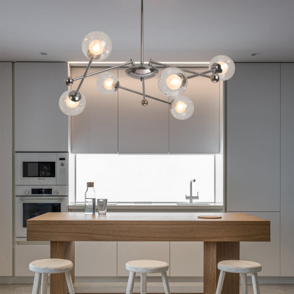 HMR - 6-Light Silver Sputnik Warm Light Chandelier Clear Glass Globe Ceiling Light