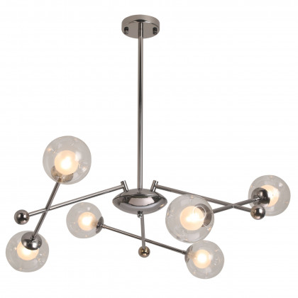 HMR - 6-Light Silver Sputnik Warm Light Chandelier Clear Glass Globe Ceiling Light