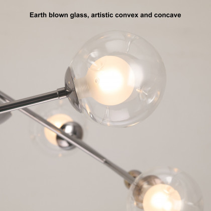 HMR - 6-Light Silver Sputnik Warm Light Chandelier Clear Glass Globe Ceiling Light
