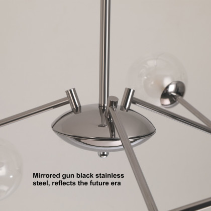 HMR - 6-Light Silver Sputnik Warm Light Chandelier Clear Glass Globe Ceiling Light