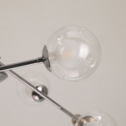 HMR - 6-Light Silver Sputnik Warm Light Chandelier Clear Glass Globe Ceiling Light