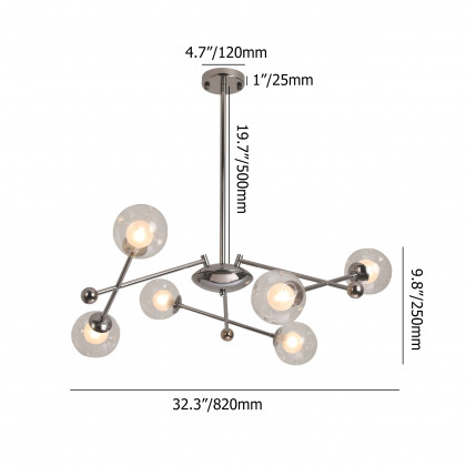 HMR - 6-Light Silver Sputnik Warm Light Chandelier Clear Glass Globe Ceiling Light