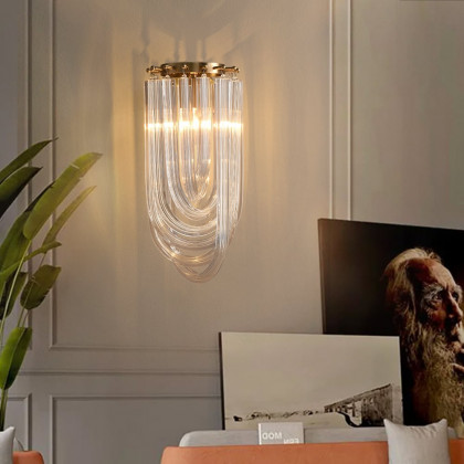 HMR - Modern Luxury Tiered Clear Glass1-Light Gold & Brass Wall Lighting