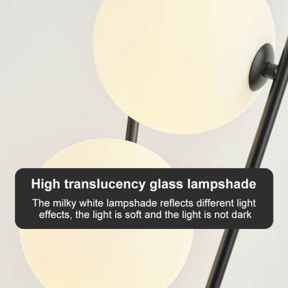 HMR - 3-Light Black Modern Tripod Floor Lamp Bedroom Bedside Standing Light with Glass Shade