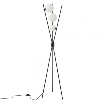 HMR - 3-Light Black Modern Tripod Floor Lamp Bedroom Bedside Standing Light with Glass Shade