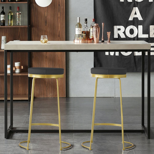 HMR Modern PU Leather Upholstered Round Bar Height Stool Backless (Set of 2) - Black