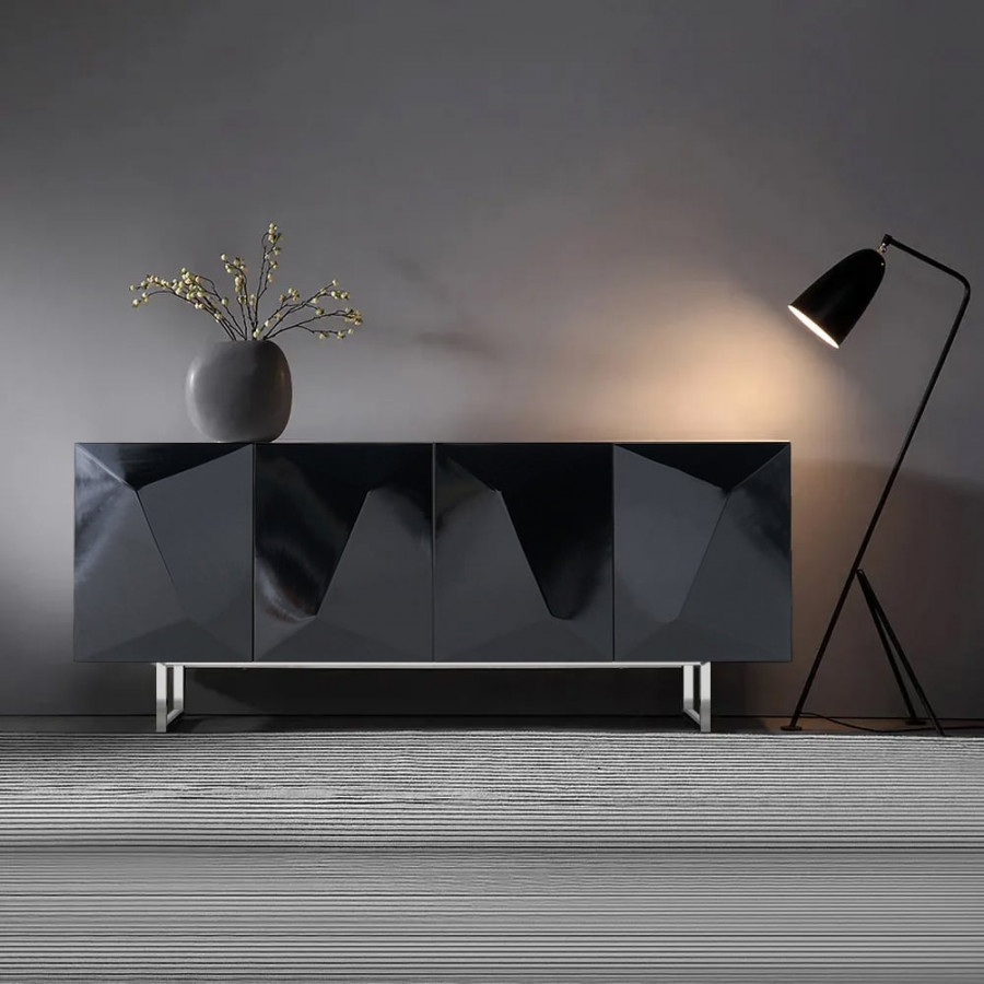 HMR 71" Modern Wood Sideboard and Buffets with 4 Doors Adjustable Shelves - Black