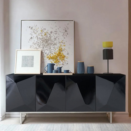 HMR 71" Modern Wood Sideboard and Buffets with 4 Doors Adjustable Shelves - Black