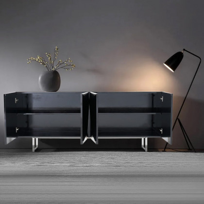 HMR 71" Modern Wood Sideboard and Buffets with 4 Doors Adjustable Shelves - Black