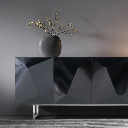 HMR 71" Modern Wood Sideboard and Buffets with 4 Doors Adjustable Shelves - Black