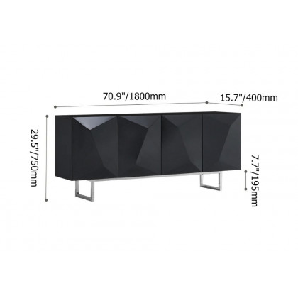 HMR 71" Modern Wood Sideboard and Buffets with 4 Doors Adjustable Shelves - Black