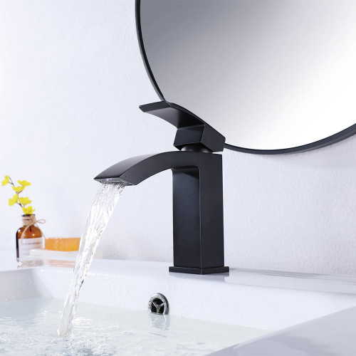 HMR Single Hole Deck Mounted Bathroom Sink Faucet - Black