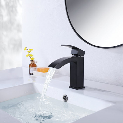 HMR Single Hole Deck Mounted Bathroom Sink Faucet - Black