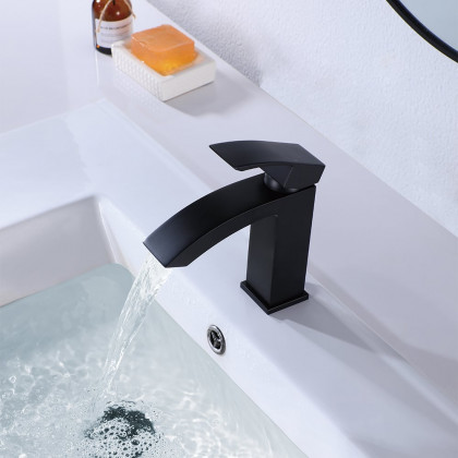 HMR Single Hole Deck Mounted Bathroom Sink Faucet - Black