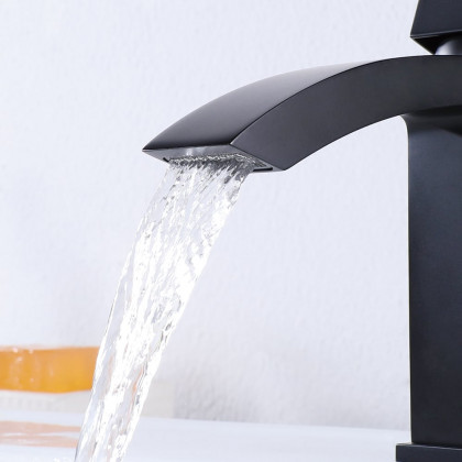 HMR Single Hole Deck Mounted Bathroom Sink Faucet - Black