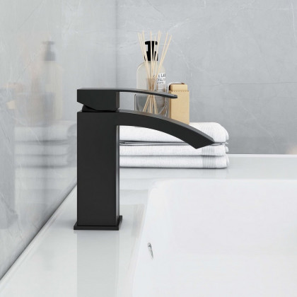 HMR Single Hole Deck Mounted Bathroom Sink Faucet - Black
