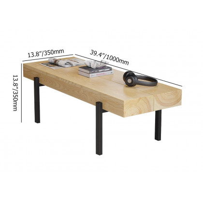 HMR 39" Rustic Rectangular Narrow Coffee Table Wood Top for Small Space - Natural
