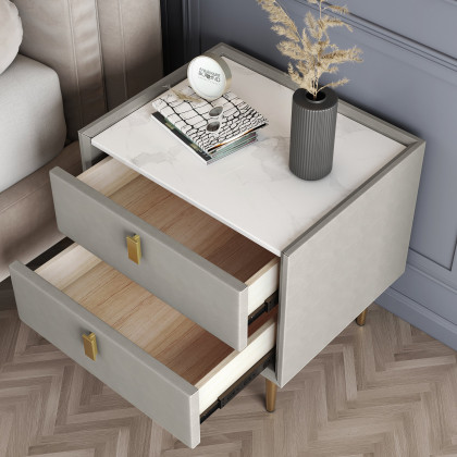 HMR Modern 2-Drawer Nightstand - Light Gray, Leather