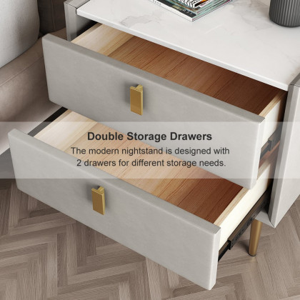 HMR Modern 2-Drawer Nightstand - Light Gray, Leather