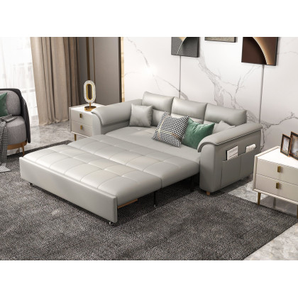 HMR Modern 2-Drawer Nightstand - Light Gray, Leather