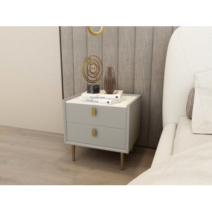 HMR Modern 2-Drawer Nightstand - Light Gray, Leather