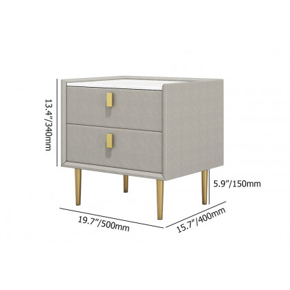 HMR Modern 2-Drawer Nightstand - Light Gray, Leather