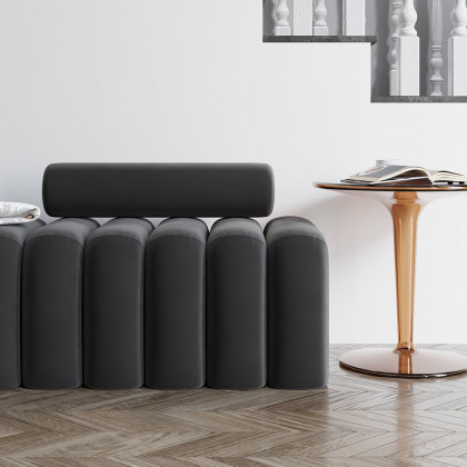 HMR Modern Line Tufted Entryway Bench Upholstered Bench with Round Back - Gray