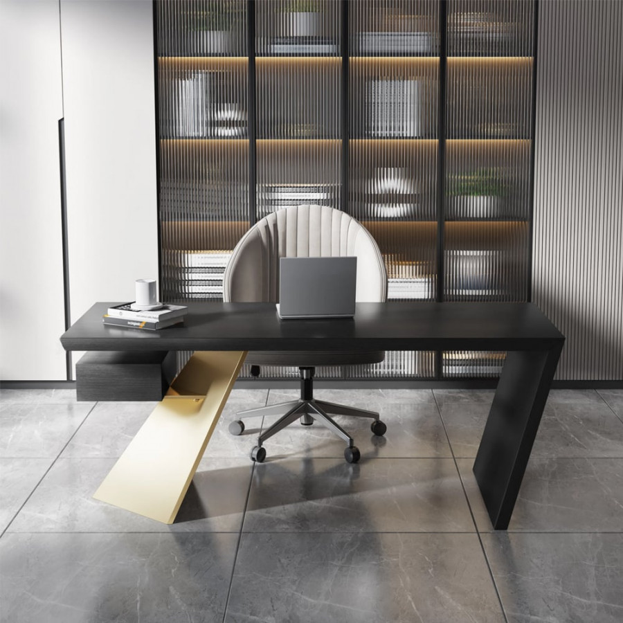 HMR Cabstract Series Modern 63" Office Desk with Drawer - Black/Gold