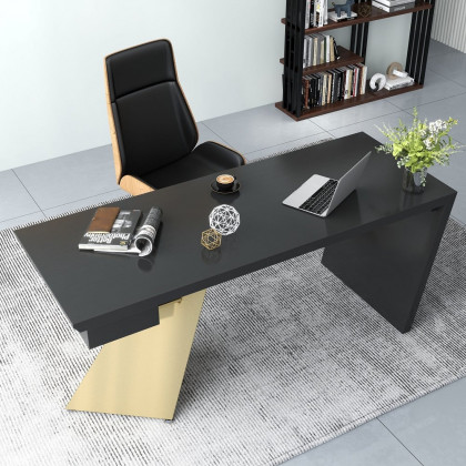 HMR Cabstract Series Modern 63" Office Desk with Drawer - Black/Gold