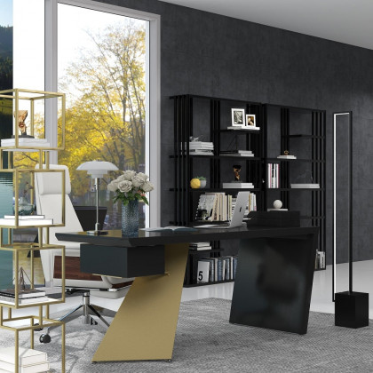 HMR Cabstract Series Modern 63" Office Desk with Drawer - Black/Gold