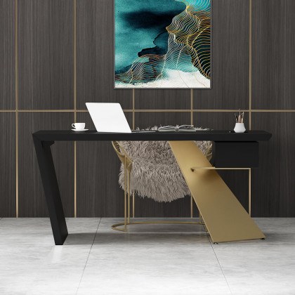 HMR Cabstract Series Modern 63" Office Desk with Drawer - Black/Gold