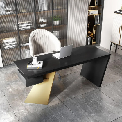 HMR Cabstract Series Modern 63" Office Desk with Drawer - Black/Gold