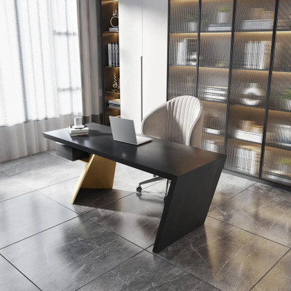 HMR Cabstract Series Modern 63" Office Desk with Drawer - Black/Gold